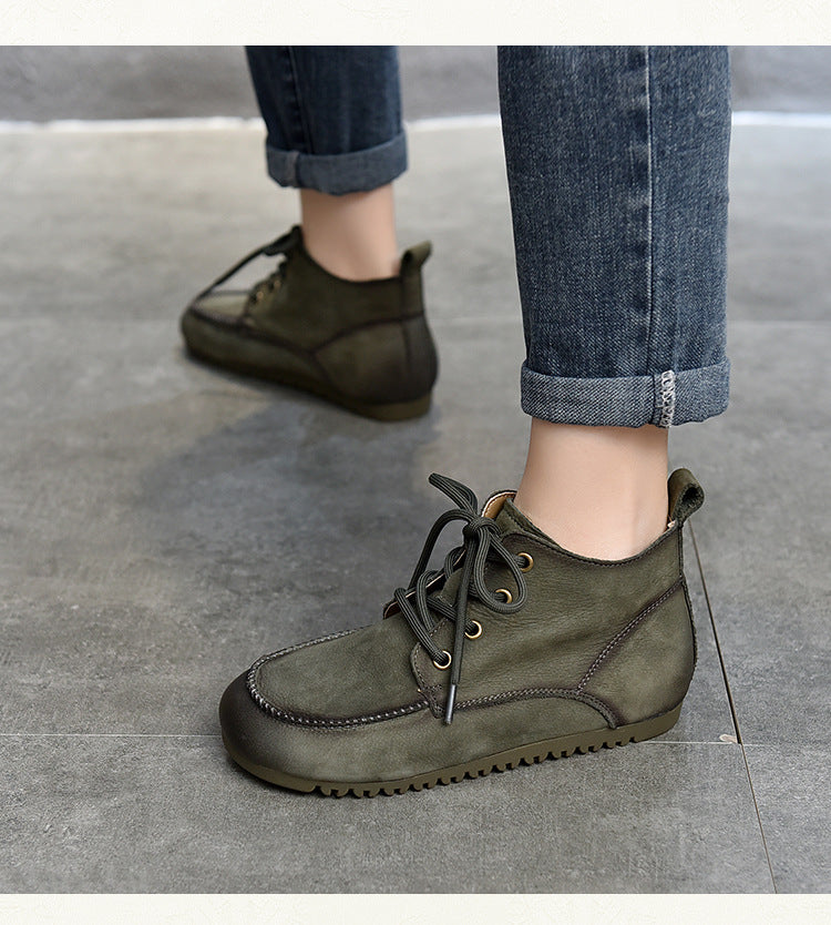 Classic Leather Lace-up Flat Shoes