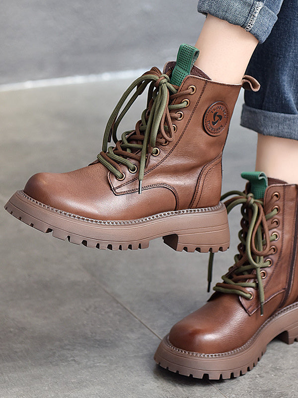 British Style Leather Thick Bottom High Top Martin Boots