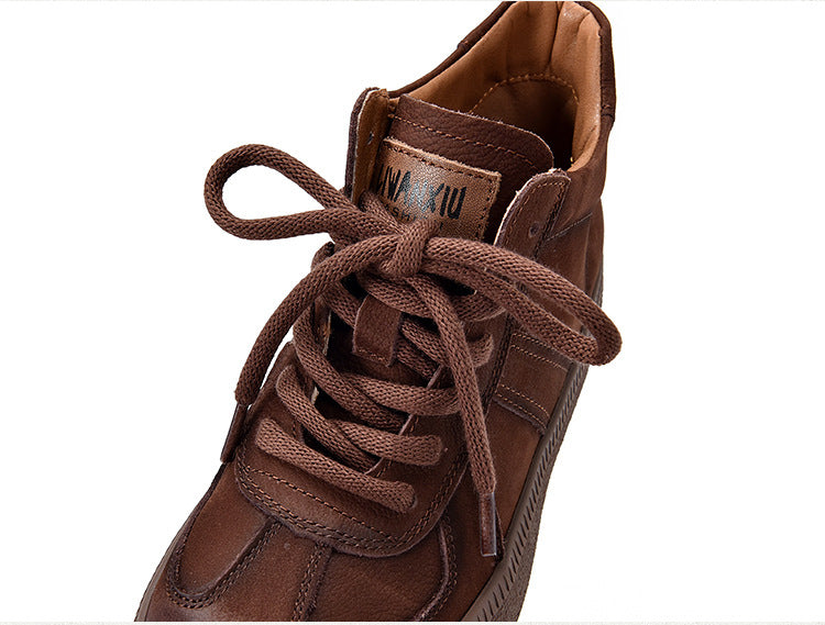 Classic Leather Lace-Up High Top Mid-heel Boots