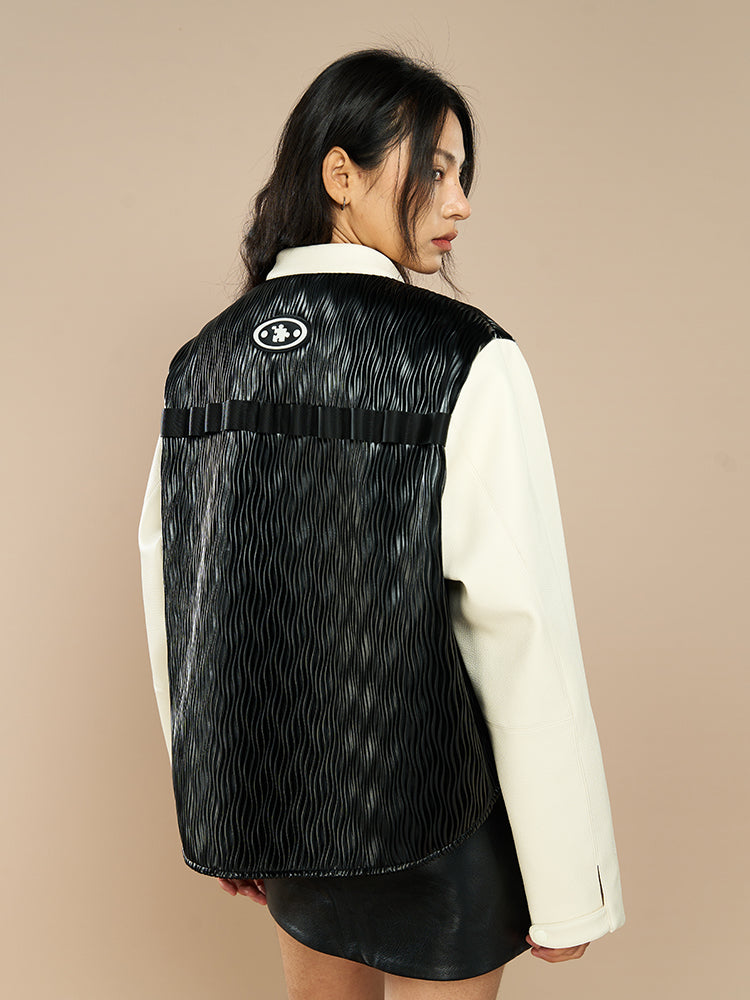 Unique Water Wave Patterned Leather Jacket