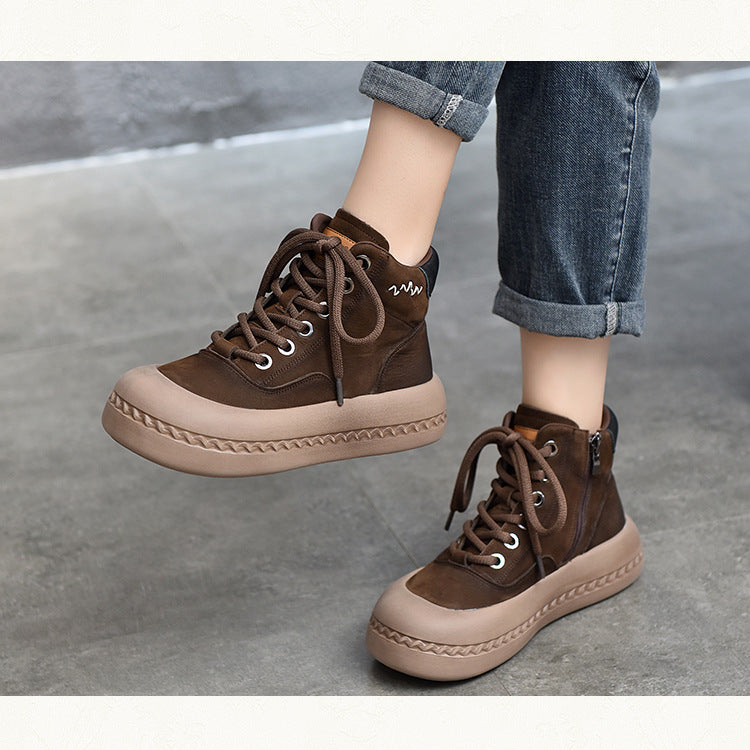 Casual Leather Thick Bottom Side Zipper Short Boots