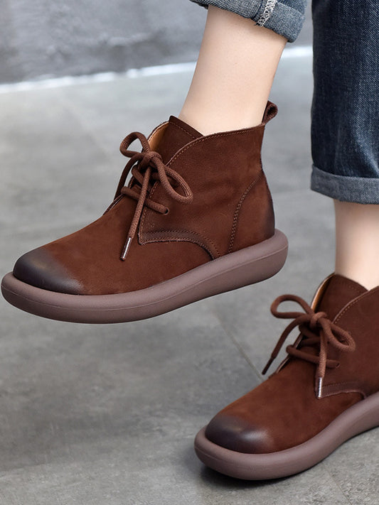Vintage Leather Solid Color Soft Sole Boots