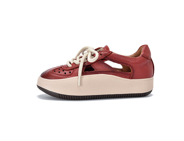 Casual Color Blocking Leather Thick Soled Shoes