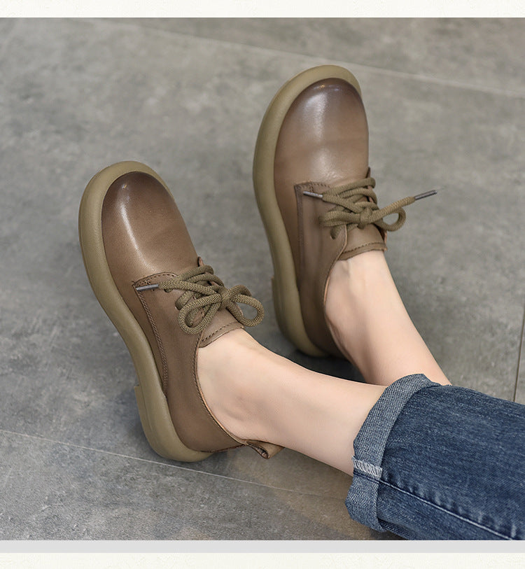 Casual Leather Lace-up Flat Shoes