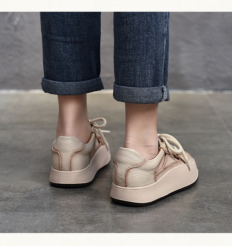 Casual Color Blocking Leather Thick Soled Shoes