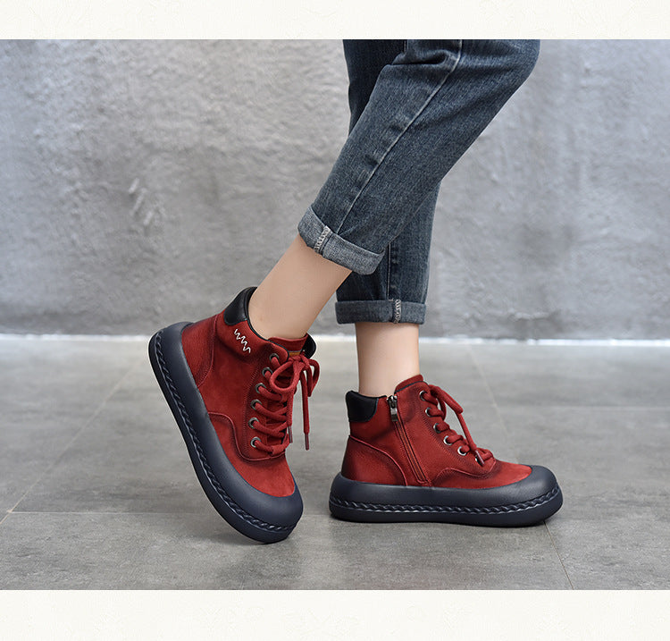 Casual Leather Thick Bottom Side Zipper Short Boots