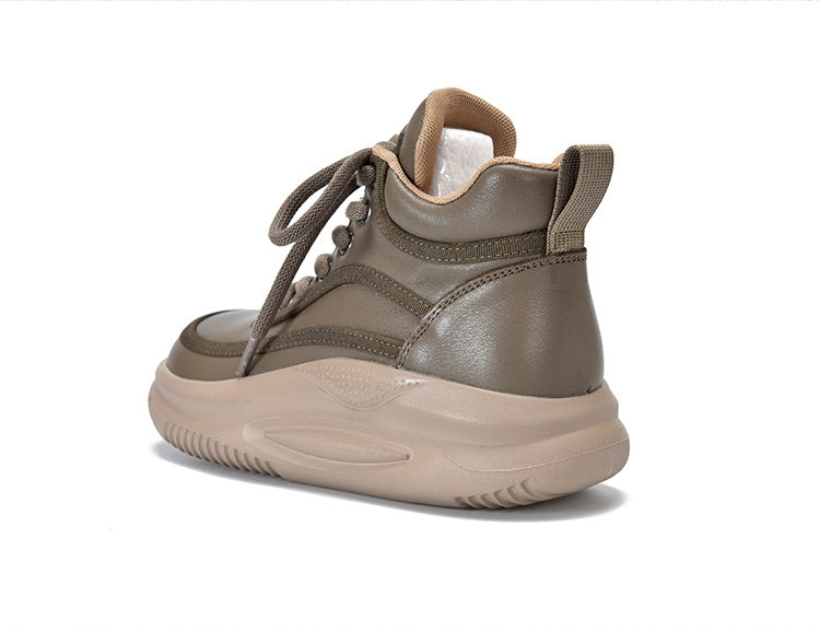 Casual Leather Colorblocked Thick Bottom Boots