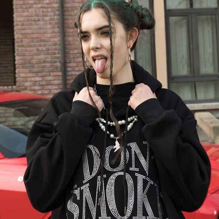 Rhinestone Embellished Logo Hoodie