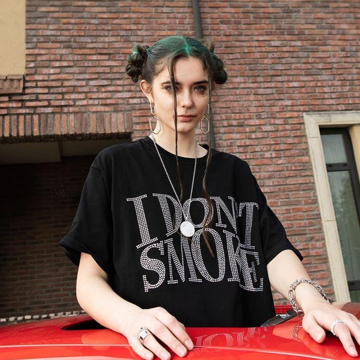 Rhinestone Embellished Logo Tee