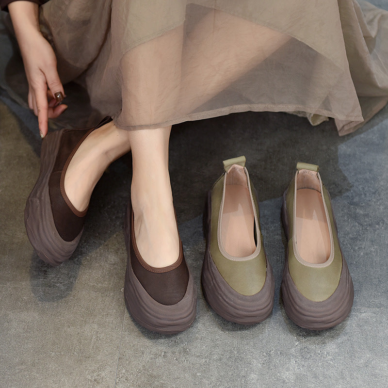 Literary Leather Round-toe Thick Soled Shoes