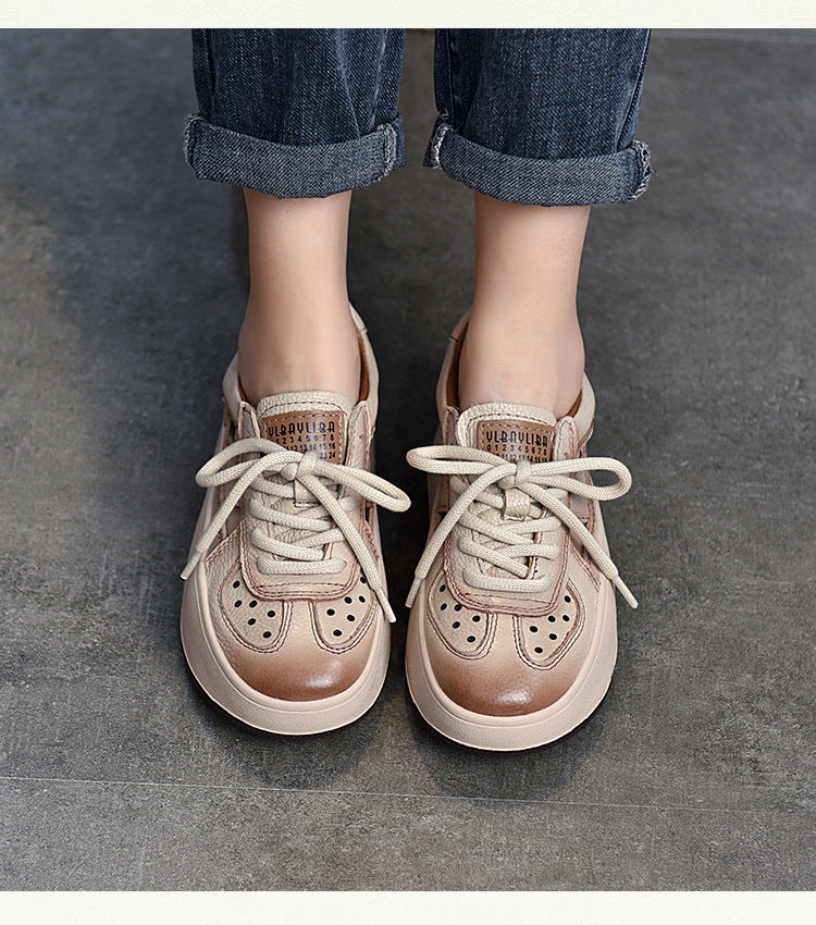 Casual Color Blocking Leather Thick Soled Shoes