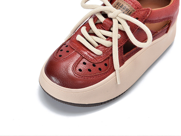 Casual Color Blocking Leather Thick Soled Shoes