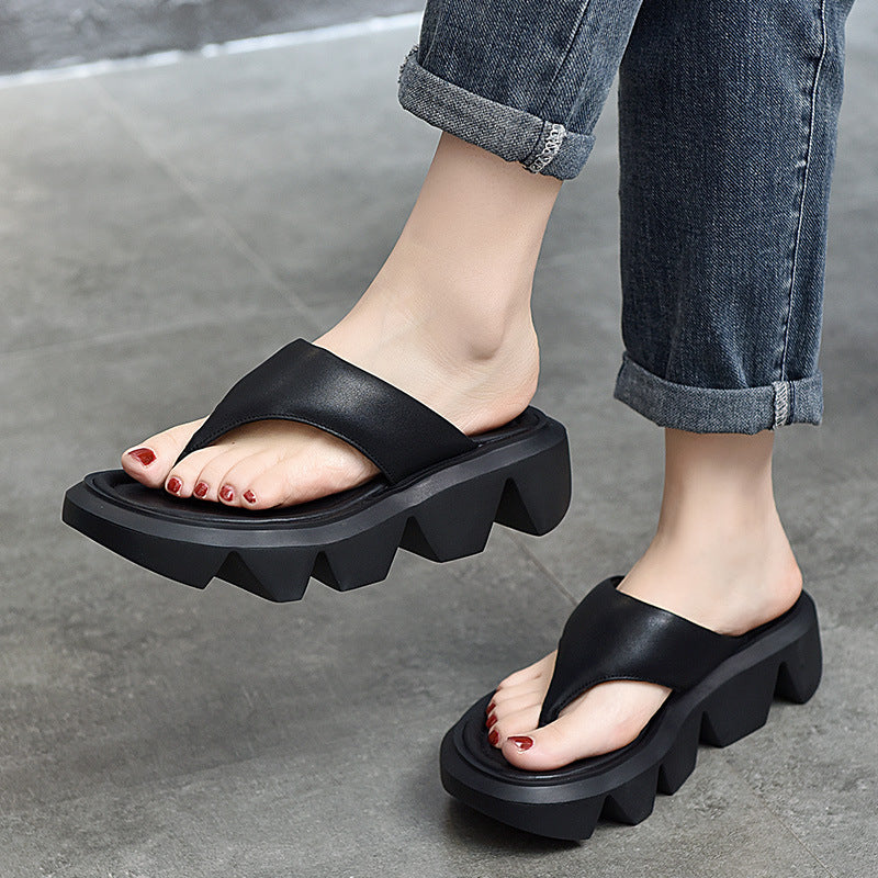Casual Leather Thick Bottom Slippers