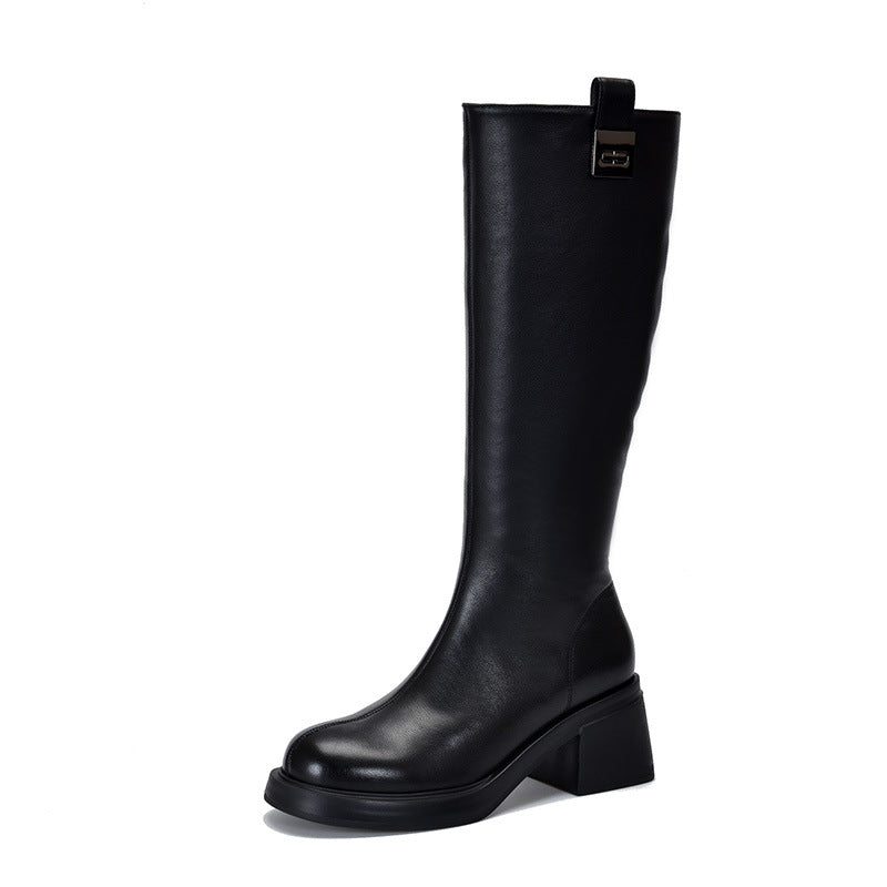 British Style Side Zipper Thick Heel Knight Boots