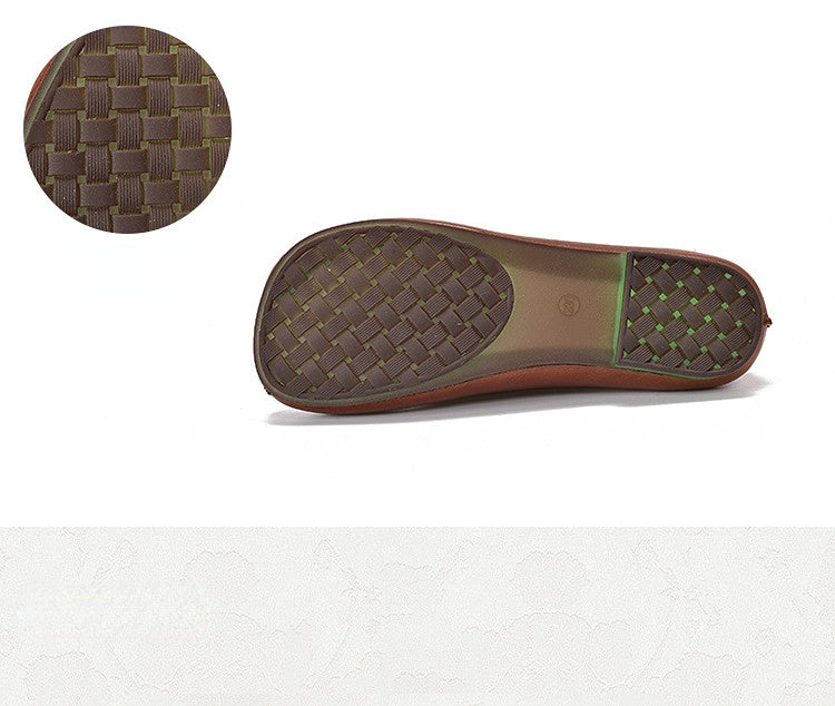 Casual Solid Color Round Toe Flat Leather Shoes