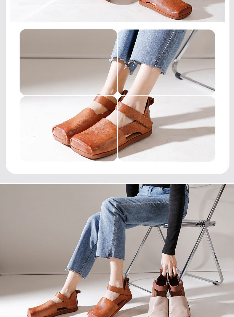 Versatile Leather Square Toe Flat Shoes