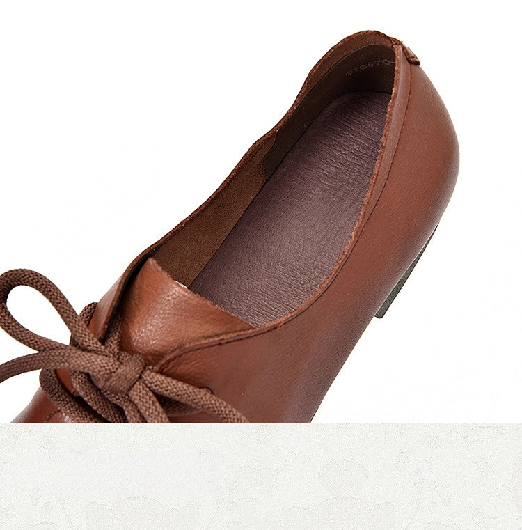 Casual Solid Color Round Toe Flat Leather Shoes