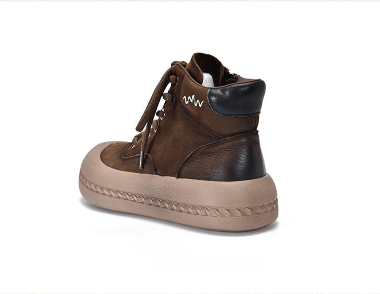 Casual Leather Thick Bottom Side Zipper Short Boots