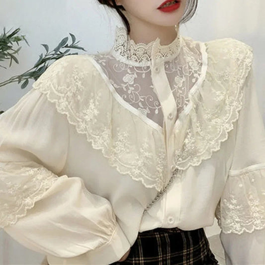 Lace Up Ruffled Sweet Loose Spring Blouse