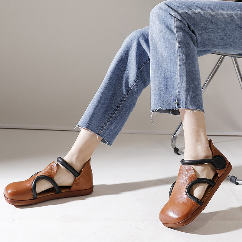 Vintage Niche Leather Flat Sandals