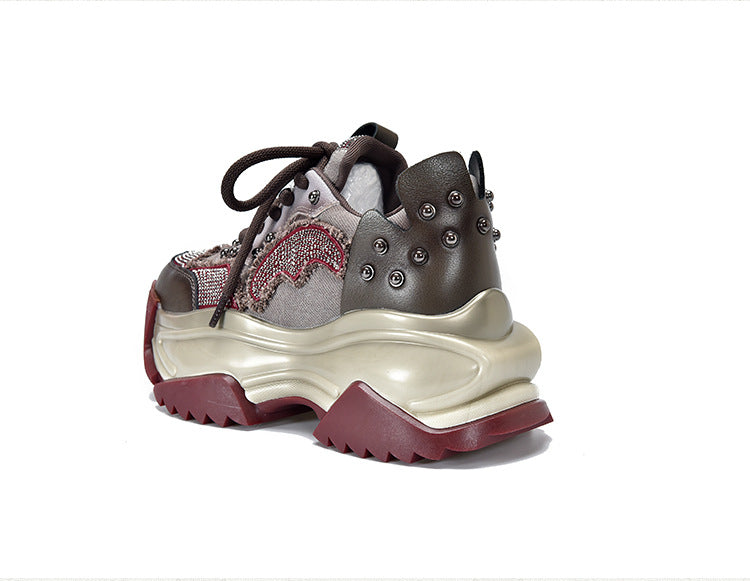 Niche Design Colorblock Leather Thick Bottom Shoes