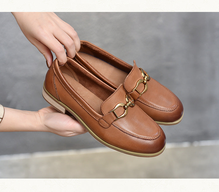 British Style Metal Buckle Leather Shoes