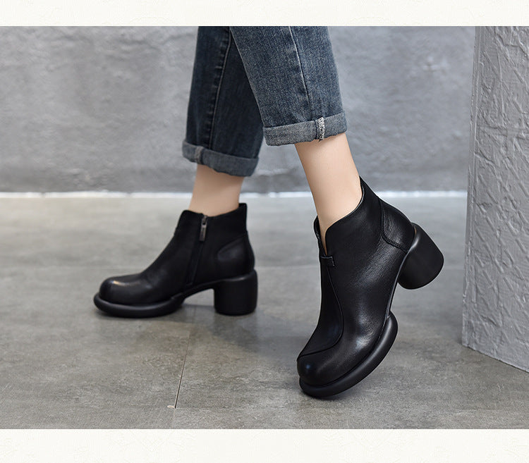 Simple Solid Color High Heel Back Zipper Boots