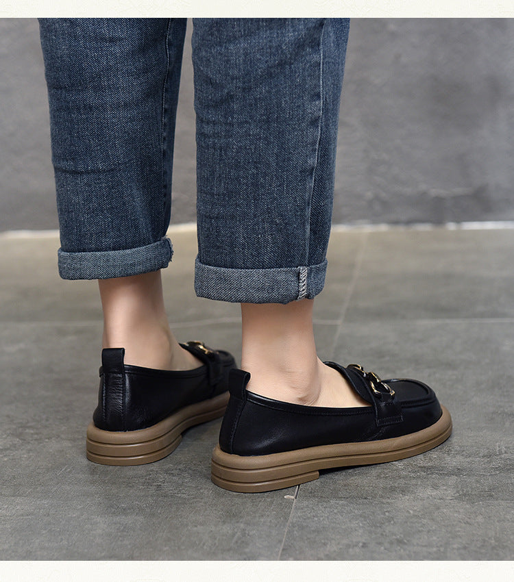 British Style Splicing Round Toe Leather Shoes