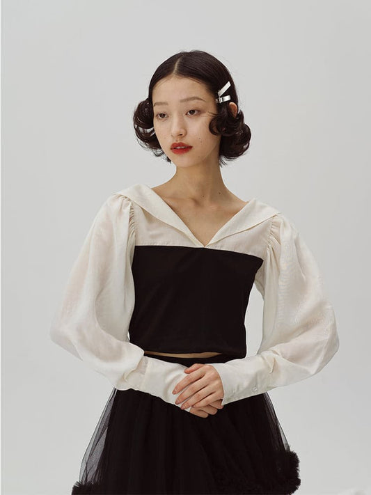 Colorful Stitched Lapel Short Top