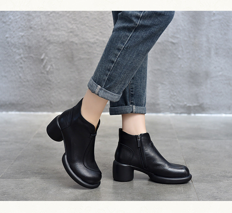 Simple Solid Color High Heel Back Zipper Boots