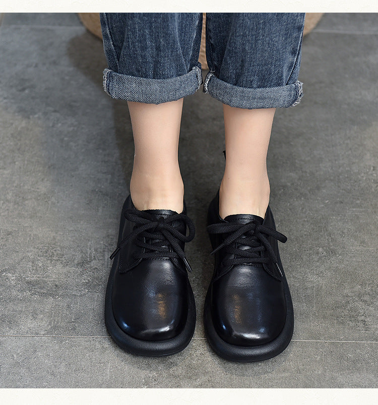 Casual Leather Lace-up Flat Shoes