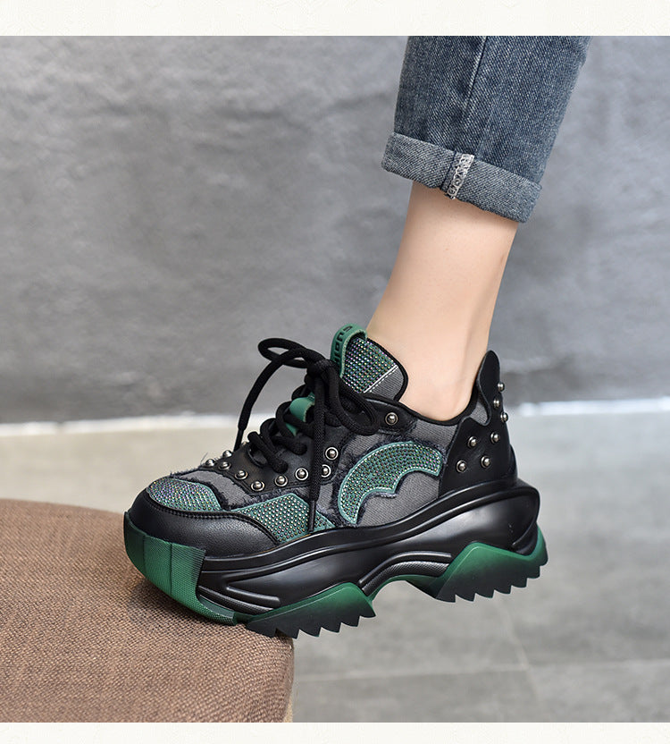 Niche Design Colorblock Leather Thick Bottom Shoes