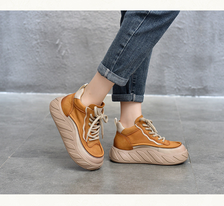 Casual Leather Thick Bottom High Top Shoes