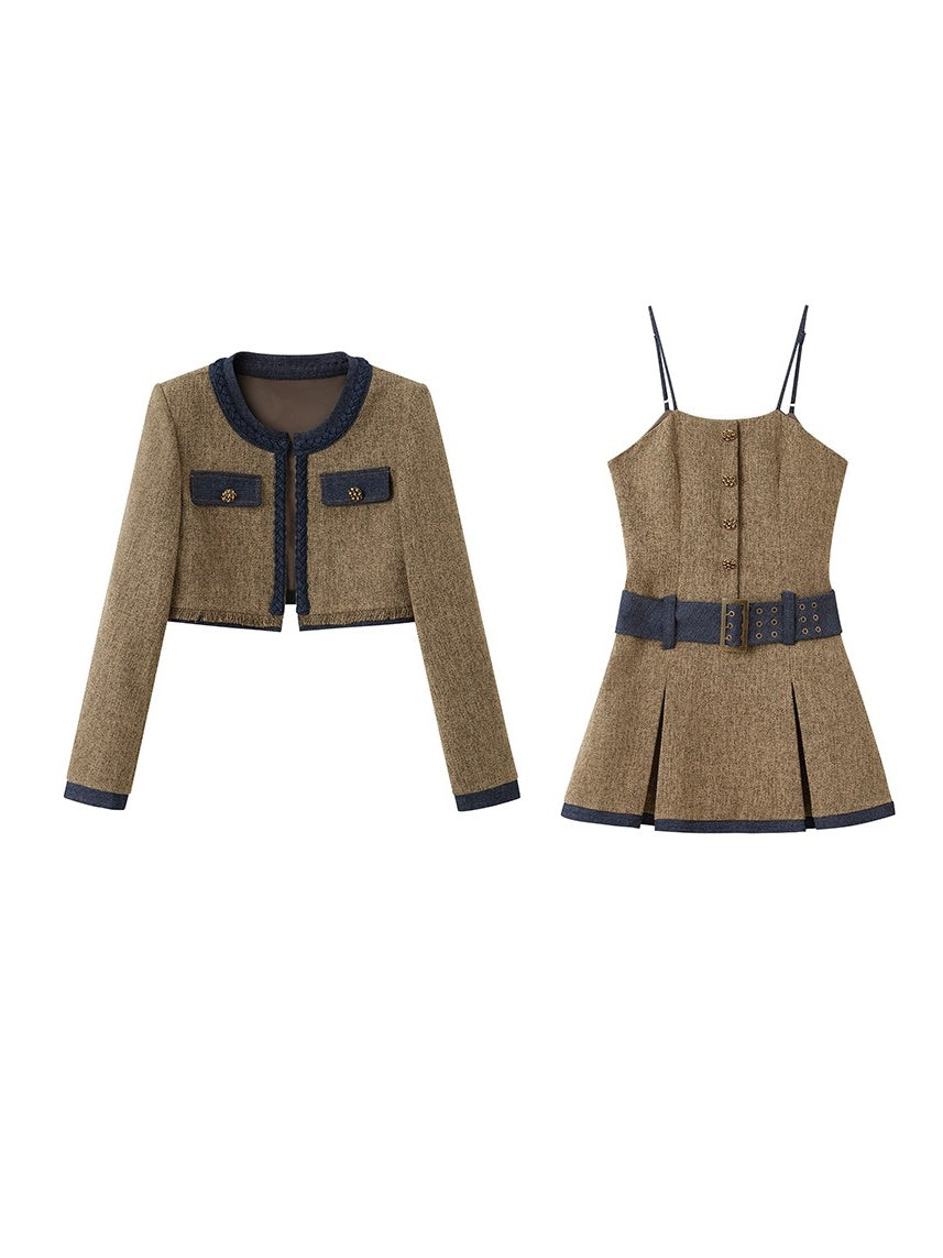 Tweed Short Jacket & Slip Skirt Combo