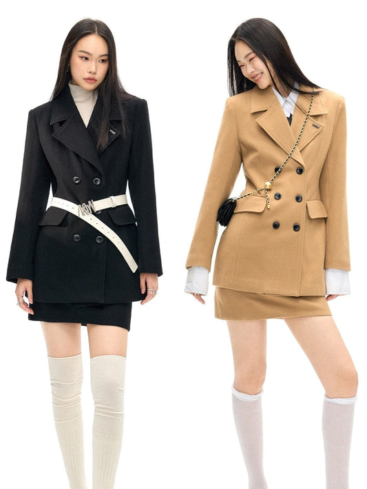 Double Button Wool Coat ï¼?Mini Skirt