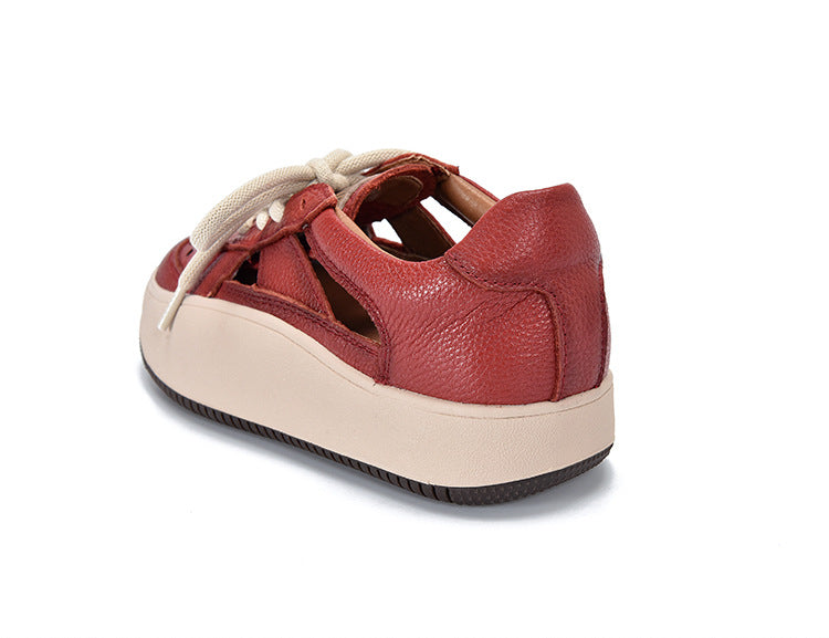 Casual Color Blocking Leather Thick Soled Shoes