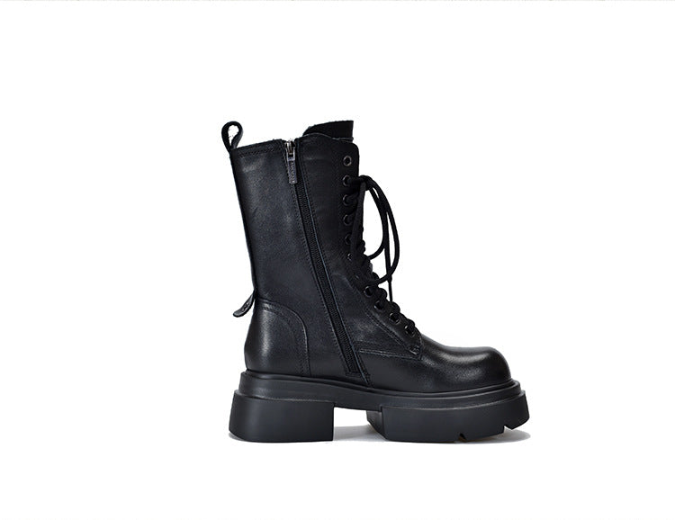 British Style Zipper Thick Bottom Long Boots