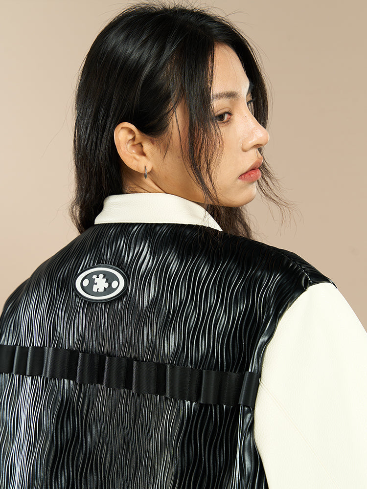 Unique Water Wave Patterned Leather Jacket