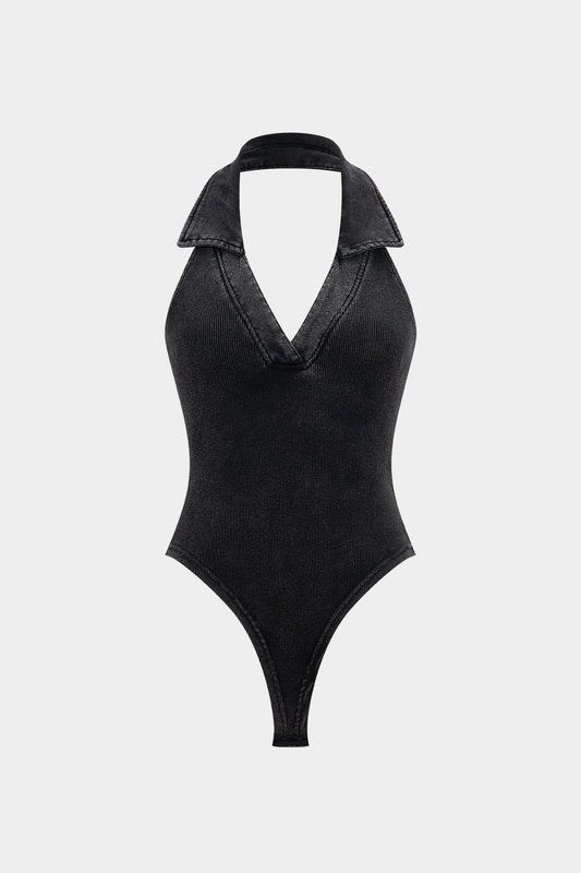 Backless Halter V-Neck Bodysuit