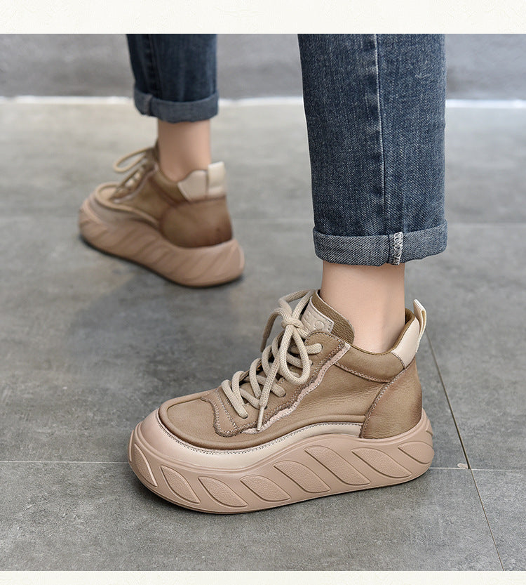 Casual Leather Thick Bottom High Top Shoes