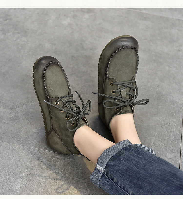 Classic Leather Lace-up Flat Shoes