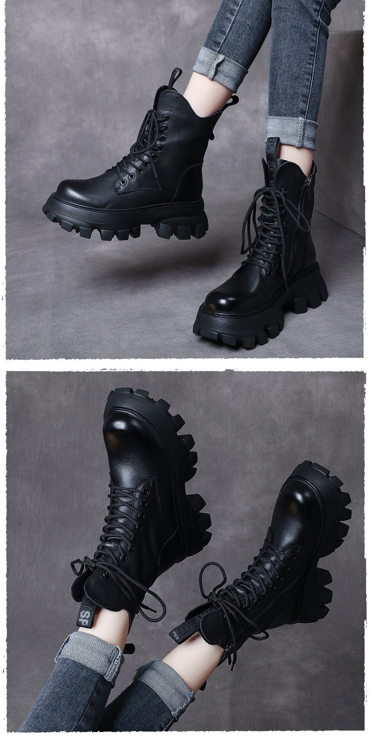 Casual Splicing Leather Thick-Soled Martin Boots