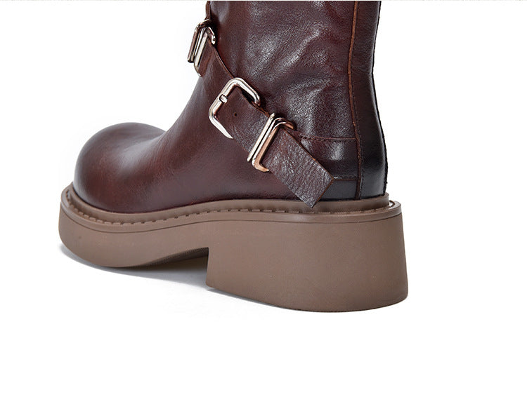 British Style Leather Thick Bottom Short Boots