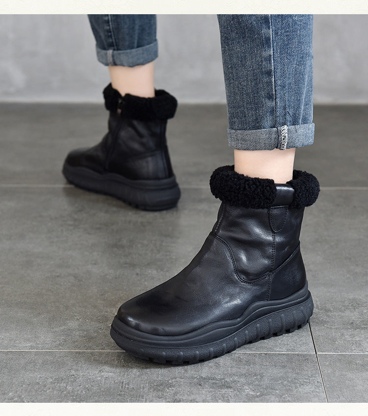 Versatile Warm Solid Color Thick Bottom Cotton Boots