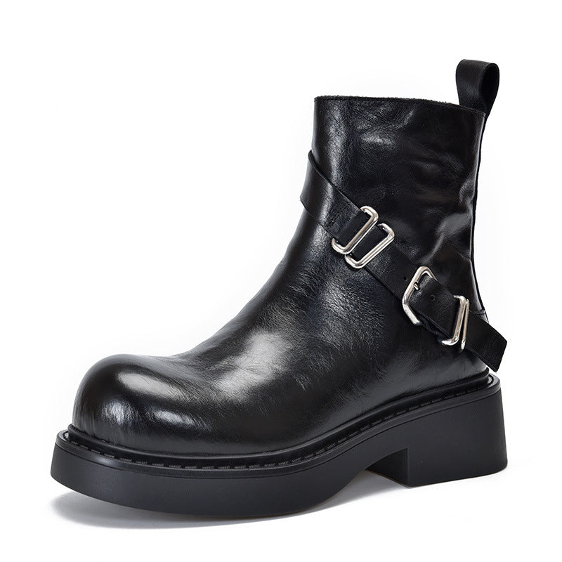 British Style Leather Thick Bottom Short Boots