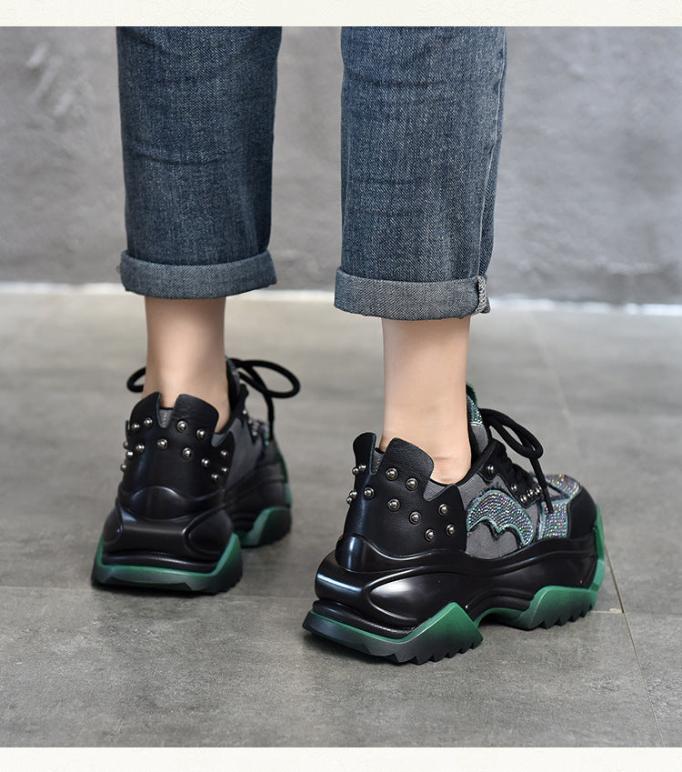 Niche Design Colorblock Leather Thick Bottom Shoes