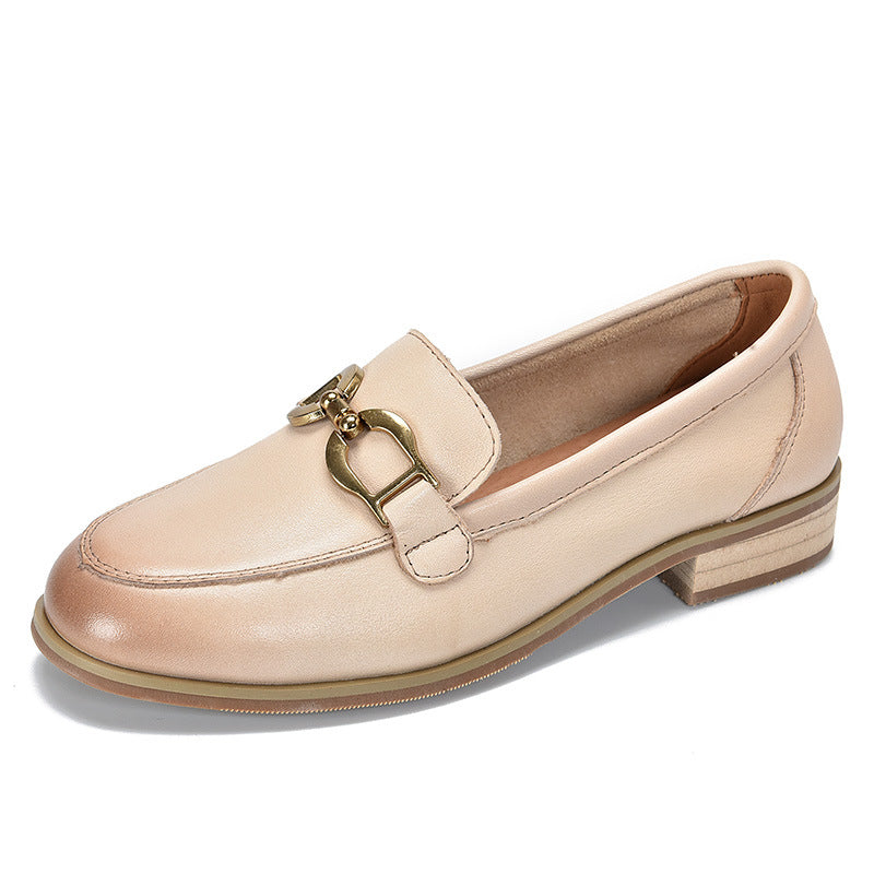 British Style Metal Buckle Leather Shoes