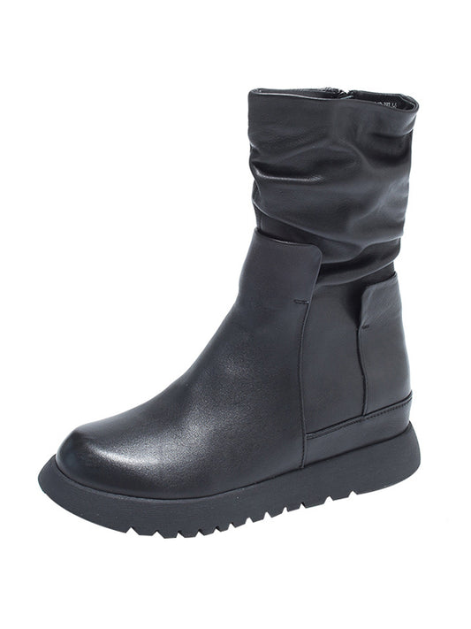 Vintage Round Toe Solid Color Boots