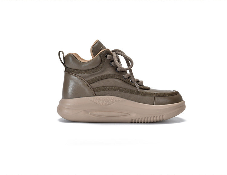 Casual Leather Colorblocked Thick Bottom Boots