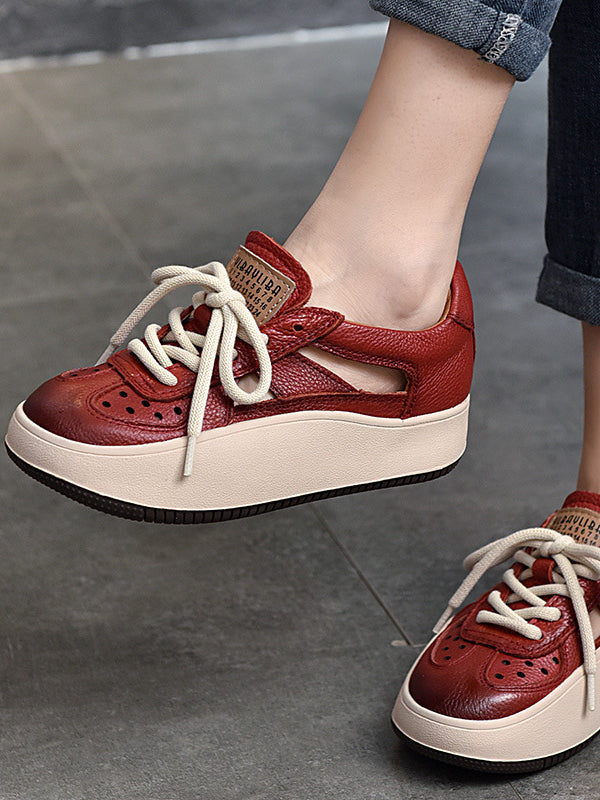 Casual Color Blocking Leather Thick Soled Shoes